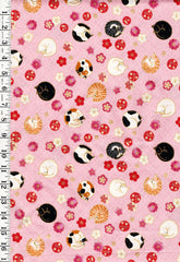*Quilt Gate - Sleeping Cats & Floating Cherry Blossoms - Gold Metallic - HR3550-12B - Pink - By the Half Yard