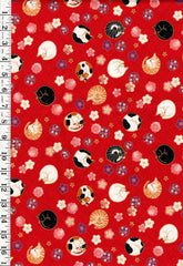 *Quilt Gate - Sleeping Cats & Floating Cherry Blossoms - Gold Metallic - HR3550-12D - Red - By the Half Yard