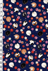 *Quilt Gate - Sleeping Cats & Floating Cherry Blossoms - Gold Metallic - HR3550-12E - Navy - By the Half Yard