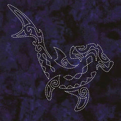 Sashiko - Pre-printed Sea Life Panel - Hammerhead Shark - Indigo