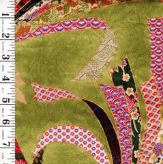 Japanese - Hanamomen Large Colorful Noshi Ribbon - Embossed Background - Green - Last 1 yard