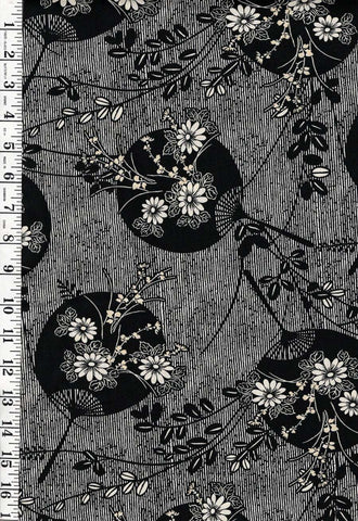 Asian - Hoffman Floral Fans - Kasuri P3000 - Black - Last 2 1/8 yards