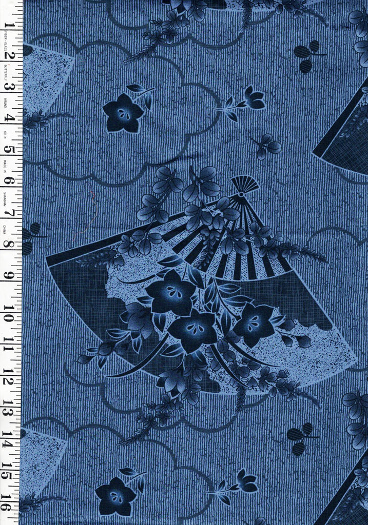 Asian - Hoffman Floral Fans and Clouds - Blue & Navy - 1 Yard - Piece 2