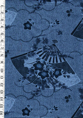 Asian - Hoffman Floral Fans and Clouds - Blue & Navy - 1 Yard - Piece 2