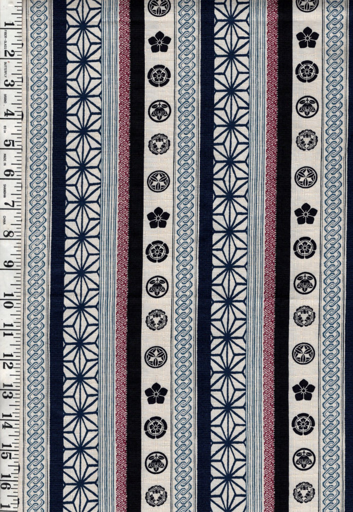 *Japanese - Hokkoh Japanese Motif Stripes - Dobby Weave - Last 1 yard