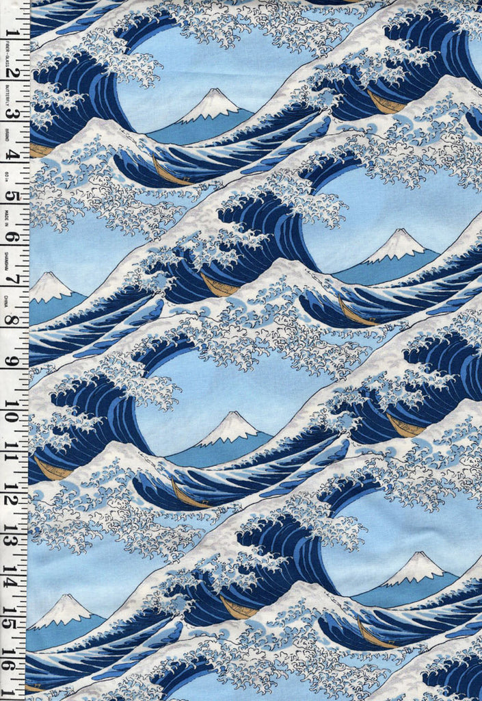 *Japanese - Asano Hokusai Waves & Mt. Fuji - A-2710-2B - Blue