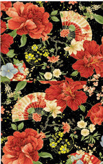 *Asian - IMPERIAL BLOOM - Peonies, Blossoms & Fans - CM4371-JET - By the Half Yard