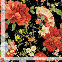*Asian - IMPERIAL BLOOM - Peonies, Blossoms & Fans - CM4371-JET - By the Half Yard