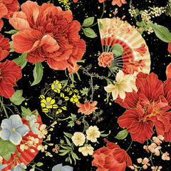 *Asian - IMPERIAL BLOOM - Peonies, Blossoms & Fans - CM4371-JET - By the Half Yard