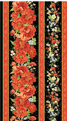 *Asian - IMPERIAL BLOOM - Peony & Floral Stripe - CM4372-BLACK - By the Half Yard