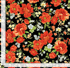 *Asian - IMPERIAL BLOOM - Pretty Floral Clusters - CM4374-BLACK - By the Half Yard