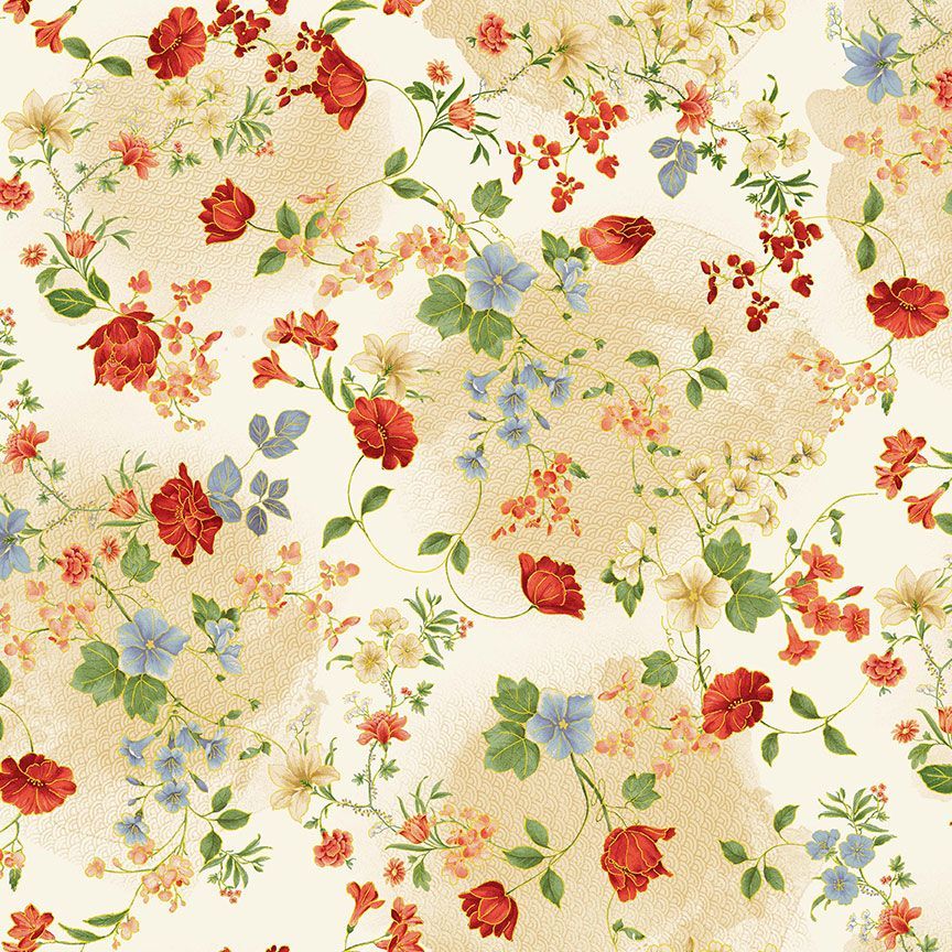 *Asian - IMPERIAL BLOOM - Floating Floral Branches  CM4375-CREAM - By the Half Yard
