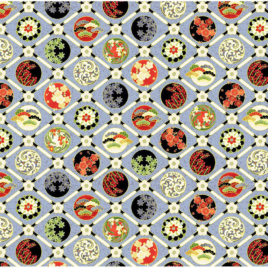 *Asian - IMPERIAL BLOOM - Decorative Diamond Floral Medallions - CM4377-GRAY - By the Half Yard