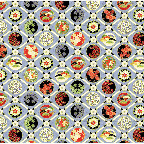 *Asian - IMPERIAL BLOOM - Decorative Diamond Floral Medallions - CM4377-GRAY - By the Half Yard