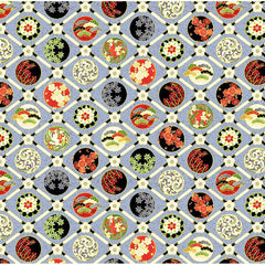 *Asian - IMPERIAL BLOOM - Decorative Diamond Floral Medallions - CM4377-GRAY - By the Half Yard