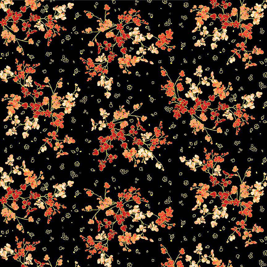 *Asian - IMPERIAL BLOOM - Tiny Floral Blossom Branches - CM4378-BLACK - By the Half Yard
