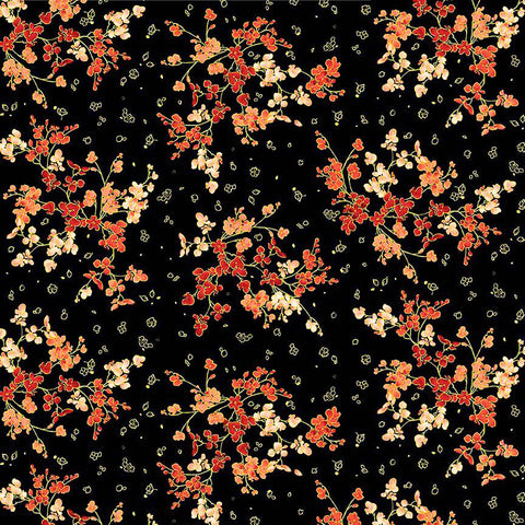 *Asian - IMPERIAL BLOOM - Tiny Floral Blossom Branches - CM4378-BLACK - By the Half Yard
