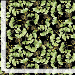 *Asian - IMPERIAL BLOOM - Ginkgo Leaf Clusters - CM4379-BLACK - By the Half Yard