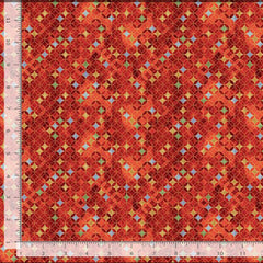 *Asian - IMPERIAL BLOOM - Colorful Small Seven Treasure Diamonds - CM4383-RED - By the Half Yard