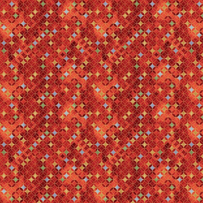 *Asian - IMPERIAL BLOOM - Colorful Small Seven Treasure Diamonds - CM4383-RED - By the Half Yard