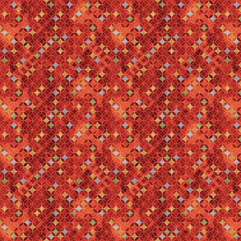 *Asian - IMPERIAL BLOOM - Colorful Small Seven Treasure Diamonds - CM4383-RED - By the Half Yard