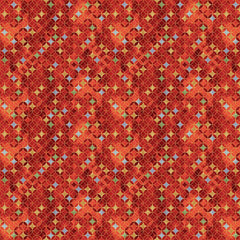 *Asian - IMPERIAL BLOOM - Colorful Small Seven Treasure Diamonds - CM4383-RED - By the Half Yard