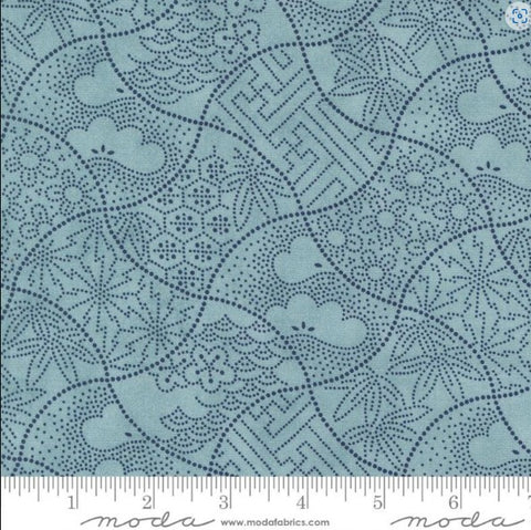 *Japanese - Moda Indigo Blooming - Japanese Weights with Traditional Motifs - 48094-13 - Blue - Last 3/8 Yards