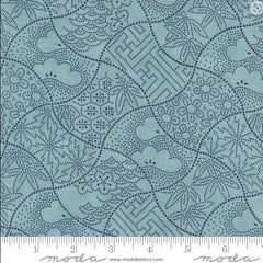 *Japanese - Moda Indigo Blooming - Japanese Weights with Traditional Motifs - 48094-13 - Blue - Last 3/8 Yards