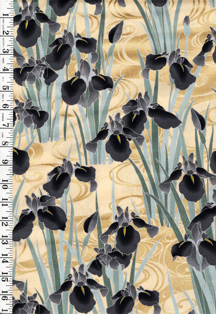 *Japanese - Naka Iris & River Swirls - Charcoal - N-1500-2B - By the Half Yard