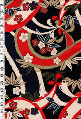 *Japanese - Itaya Naomi - Japanese Stylized Cherry Blossoms & Bamboo Leaves - Black - Last 1 1/2 yards