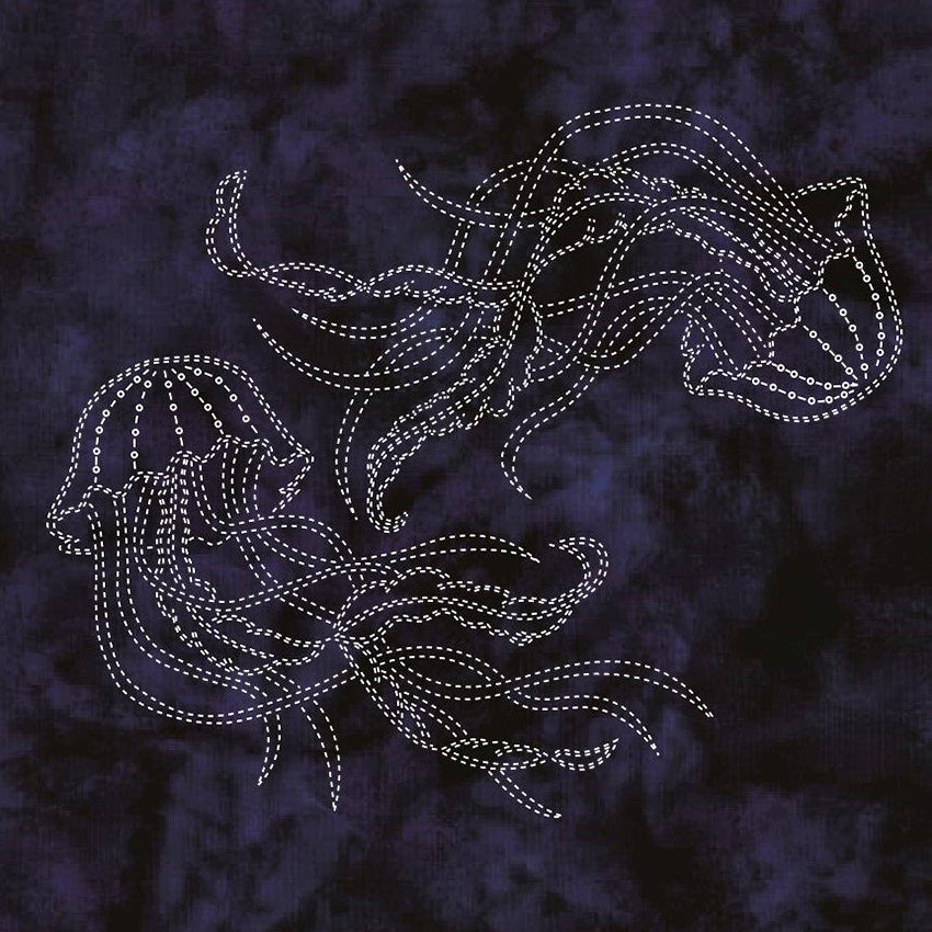 Sashiko - Pre-printed Sea Life Panel - Jellyfish - Indigo