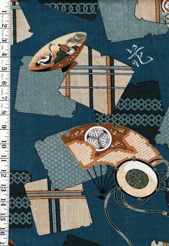 1020 - Juban - Antique Sake Cup with Crane & Turtle & Fans- 29