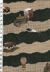 1021 - Juban - Antique Jars & Pots - 29" Wide - Wool - Very Light Weight - Tan & Dark Olive Green - By the Yard