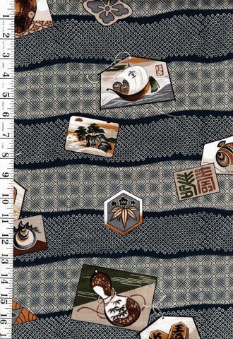 1022 - Juban - Scenic Cards & Shibori Motif Stripes- 28