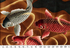 *Asian - Kona Bay - Large Scale Colorful Koi & Water Swirls (2006) EMPE-14 - Brown Black - Last 1 Yard