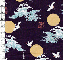 Asian - Kona Bay - Small Flying Cranes, Full Moon & Crested Waves (2003) KAI-005 - Dark Purple - Last 15 1/2" - ONE ONLY
