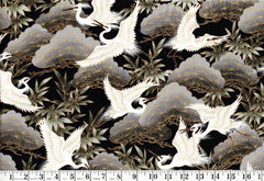 Asian - Kona Bay - Flying Egrets, Bamboo Leaves & Japanese Pines (2014) Nobu-82 - 12" x 40" - Black - Last 1