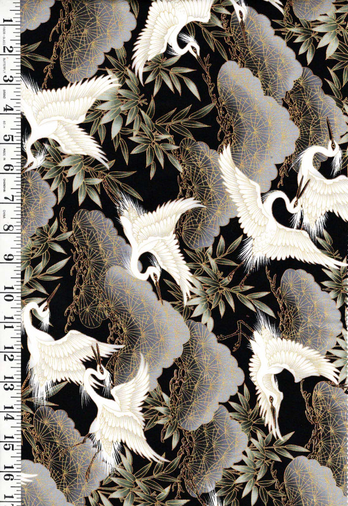 Asian - Kona Bay - Flying Egrets, Bamboo Leaves & Japanese Pines (2014) Nobu-82 - 12" x 40" - Black - Last 1