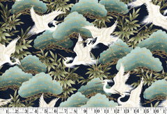 Asian - Kona Bay - Flying Egrets, Bamboo Leaves & Japanese Pines (2014) Nobu-82 - 12" x 40" - Navy - Last 1