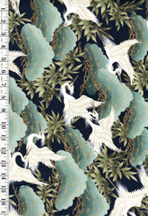 Asian - Kona Bay - Flying Egrets, Bamboo Leaves & Japanese Pines (2014) Nobu-82 - 12" x 40" - Navy - Last 1
