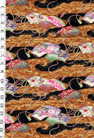 *Asian - Kona Bay - Floral Fans & Crested Waves (2007) - Black - Last 7/8 yard