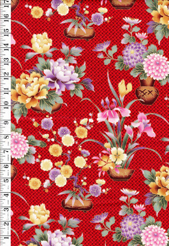 Asian - Kona Bay - Pretty Flower Vases (2009) - Nobu-36 - Red - Half Yard Pieces