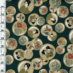 Asian - Kona Bay - Geisha Buttons (2000) - Dark Hunter Green-Teal - Last 1 yard