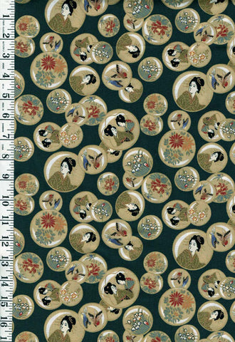 Asian - Kona Bay - Geisha Buttons (2000) - Dark Hunter Green-Teal - Last 1 yard