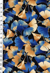 Asian - Kona Bay - Ginkgo Leaves - Royal Blue & Tan - GINK-01 - Black - Last 1 yard