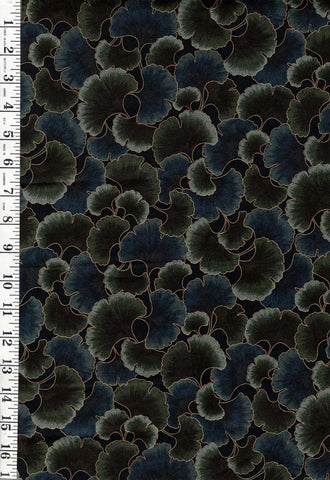 Asian - Kona Bay - Compact Ginkgo Leaves - Dark Teal & Green - EMPR-17 - Last 1 3/4 yard