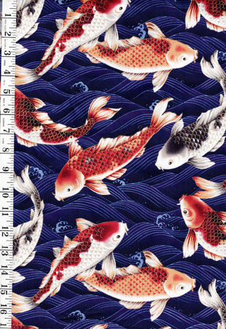 *Asian - Kona Bay - Colorful Koi & Waves (2007) - Purple - Last 1 yard & 35