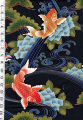*Asian - Kona Bay - Colorful Koi & Water Swirls (2006) - Black - Last 1  1/4 yard