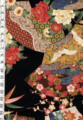 *Asian - Kona Bay - Floral Fans & Small Flying Cranes - By the Half Yard
