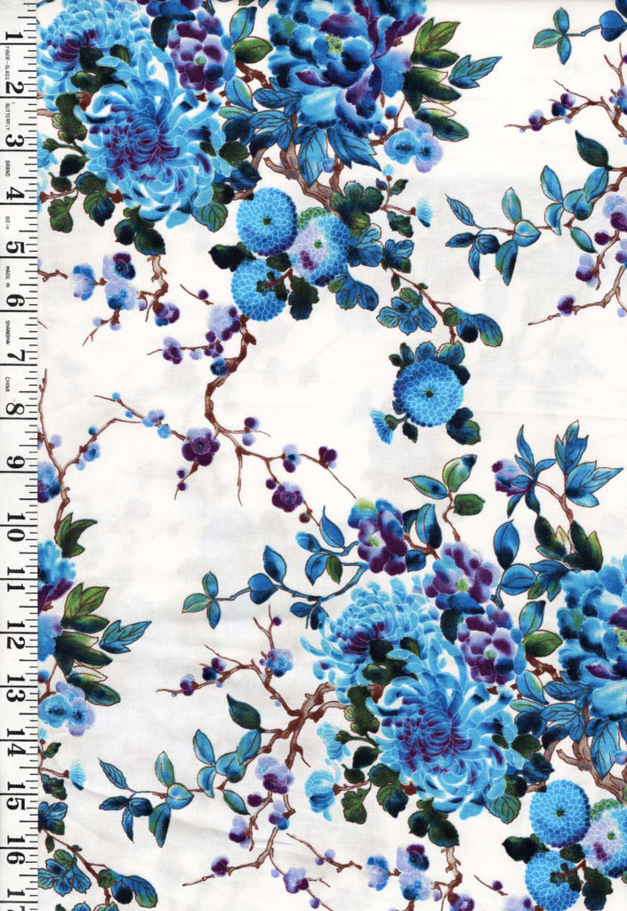 Asian - Kona Bay - Peony & Mum Floral Branches (2015) Grac-02 - 12" x 40" - Blue - Last 1